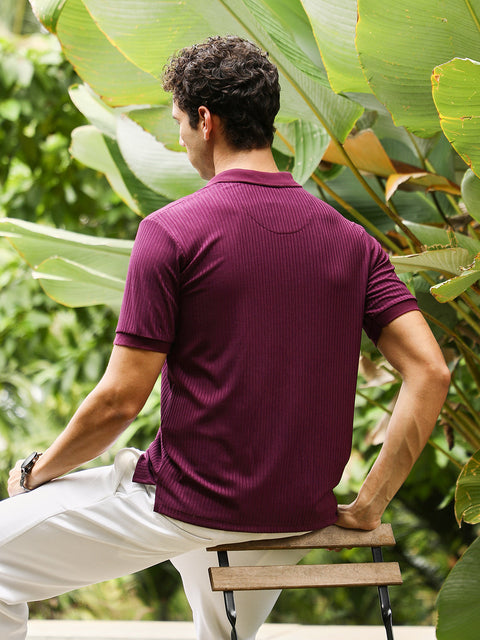 Just Be Vined-Jacquard Knit Polo T-Shirt