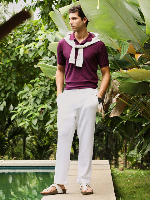 Just Be Vined-Jacquard Knit Polo T-Shirt