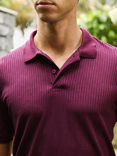 Just Be Vined-Jacquard Knit Polo T-Shirt