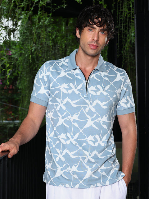 Runway Gods Stroke-Flora Jacquard-Knit Polo T-Shirt