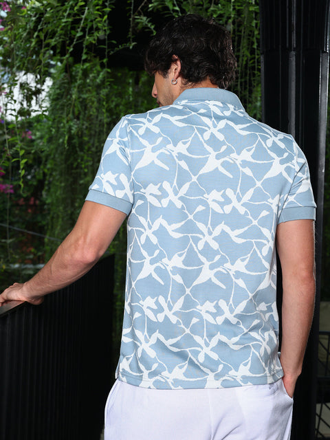 Runway Gods Stroke-Flora Jacquard-Knit Polo T-Shirt