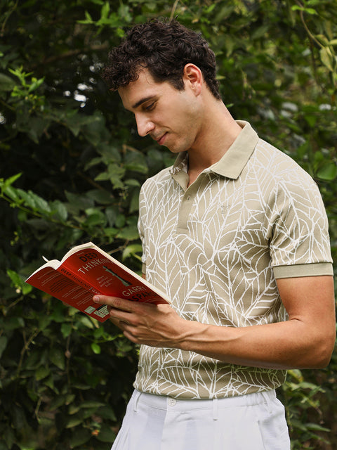 Just Be Foliage-Jacquard Polo T-Shirt