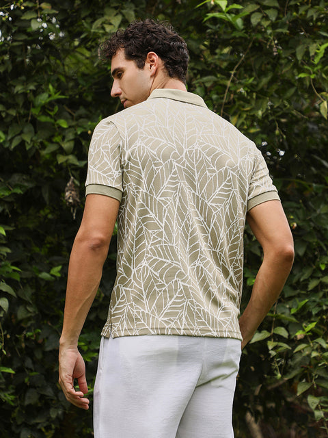 Just Be Foliage-Jacquard Polo T-Shirt