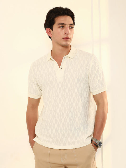 Hooked Marquise-Tactile Knit Polo T-Shirt