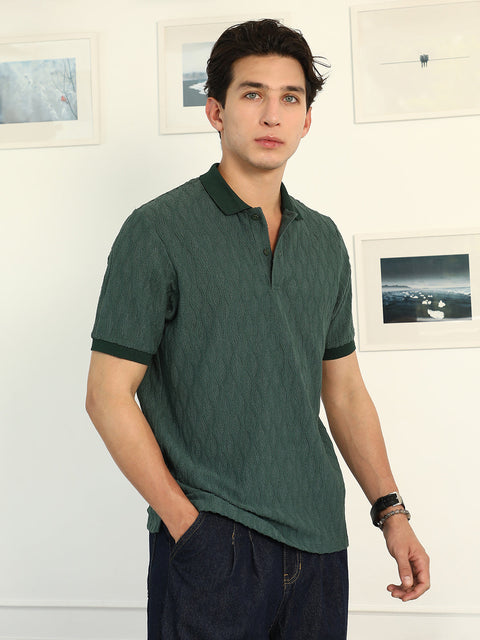 Hooked Marquise-Tactile Knit Polo T-Shirt