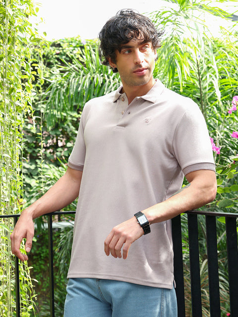 Runway Gods Solid-Ribbed Polo T-Shirt
