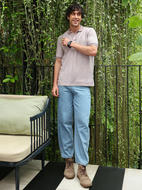 Runway Gods Solid-Ribbed Polo T-Shirt