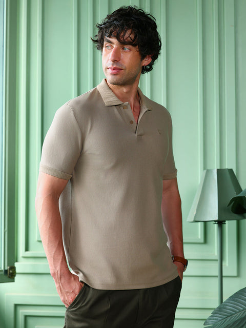 Take 2 Solid-Ribbed Polo T-Shirt