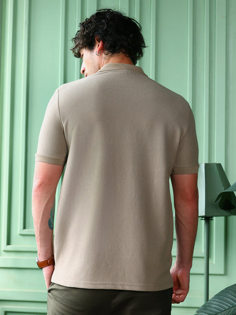Take 2 Solid-Ribbed Polo T-Shirt