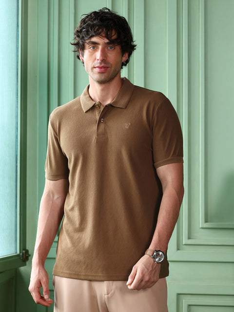 Take 2 Solid-Ribbed Polo T-Shirt