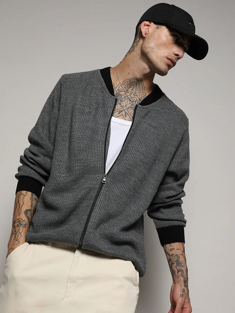 Hooked Zip-Front Knitted Jacket
