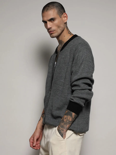 Hooked Zip-Front Knitted Jacket