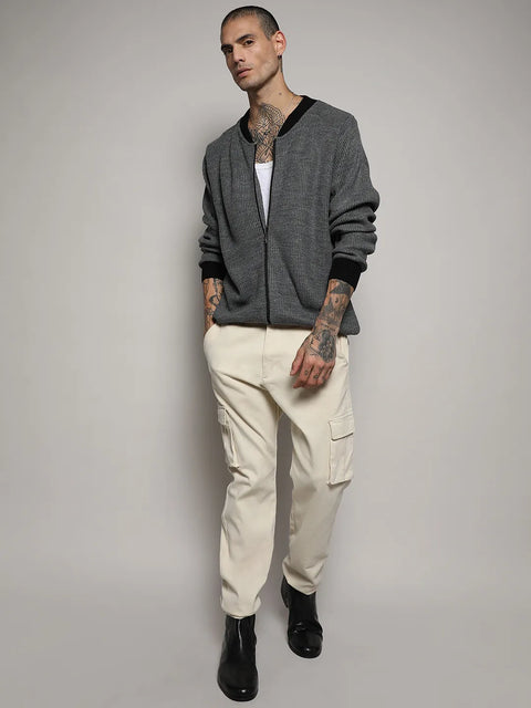 Hooked Zip-Front Knitted Jacket