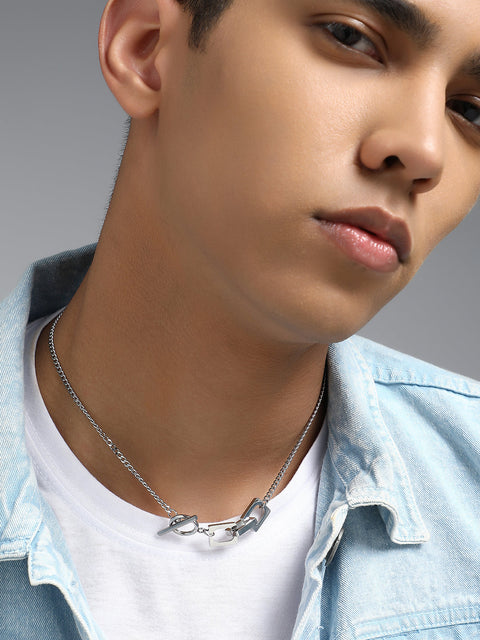 Chaos - The Zig-Saw Pendant Necklace - Metallic Silver