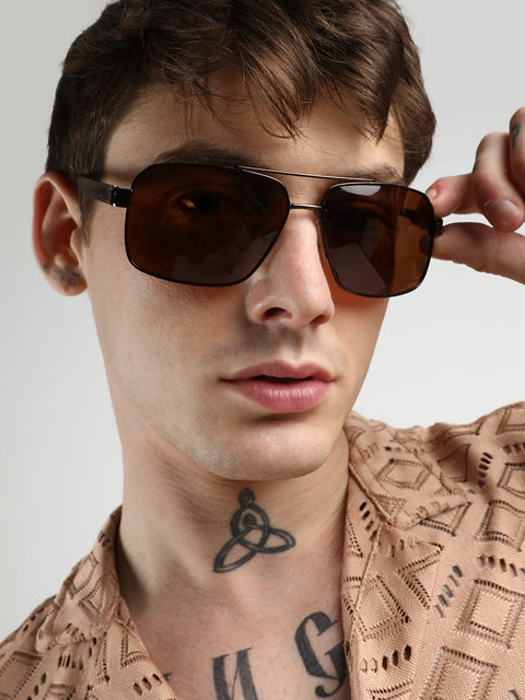 CAHOOT Men's Full Rim Aviator Sunglasses - Brown