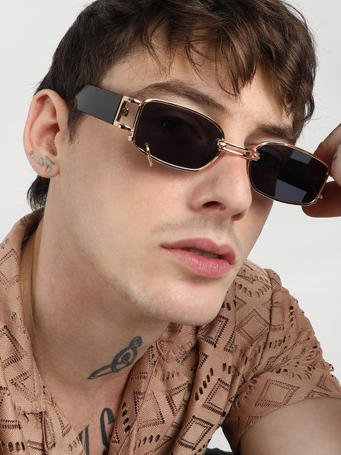 CAHOOT Men's Full Rim Rectangular Sunglasses - Black