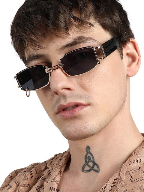 CAHOOT Men's Full Rim Rectangular Sunglasses - Black