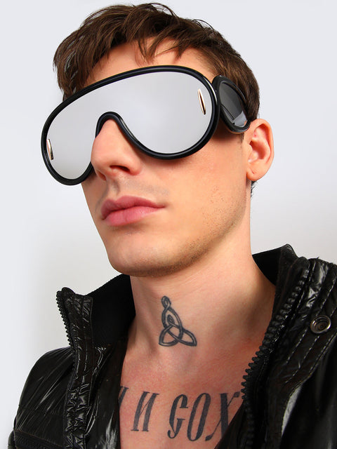 CAHOOT Men's Metallic Oversized Sunglases - Black