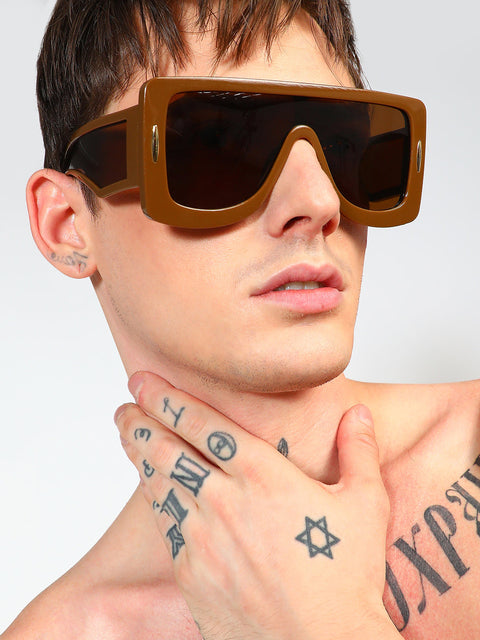 CAHOOT Men's Futuristic Oversized Sunglasses - Brown