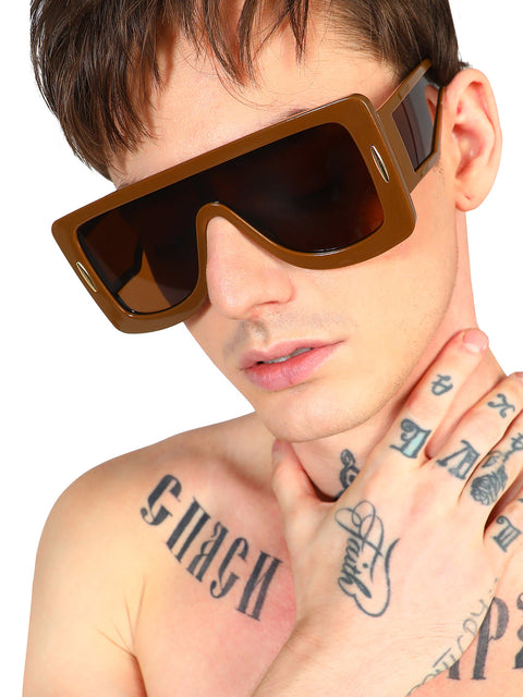 CAHOOT Men's Futuristic Oversized Sunglasses - Brown