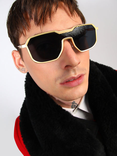 CAHOOT Men's Block Rectangular Sunglasses - Gold