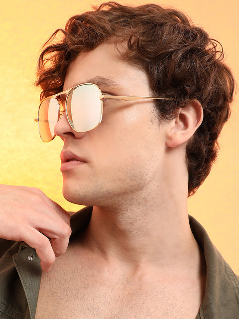 CAHOOT Men's The Sleek Mirror Aviator Sunglasses - Champayne Gold