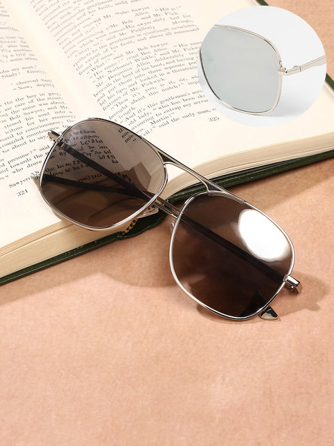 CAHOOT Men's The Sleek Mirror Aviator Sunglasses - Metallic Silver