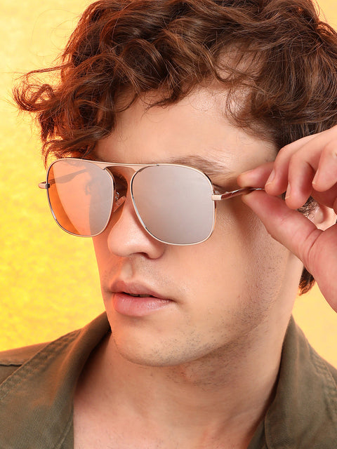 CAHOOT Men's The Sleek Mirror Aviator Sunglasses - Metallic Silver