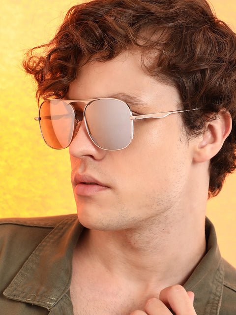CAHOOT Men's The Sleek Mirror Aviator Sunglasses - Metallic Silver