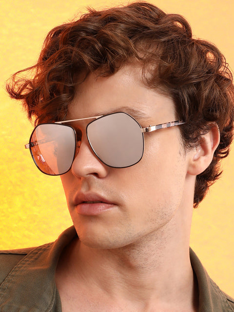 CAHOOT Men's The Futuristic Aviator Sunglasses - Metallic Silver