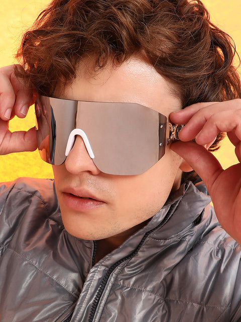 CAHOOT Men's The Coin Shield Sunglasses - Metallic Silver