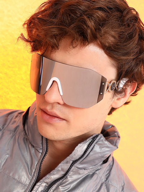 CAHOOT Men's The Coin Shield Sunglasses - Metallic Silver