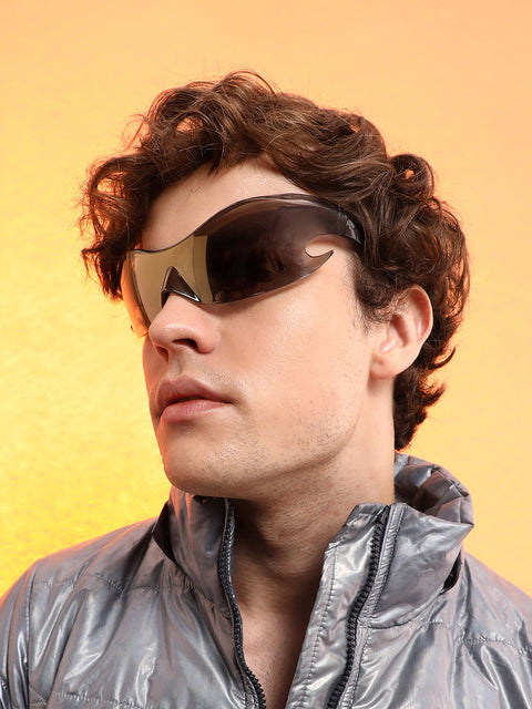 CAHOOT Men's The Flame Wrap Sunglasses - Metallic Silver