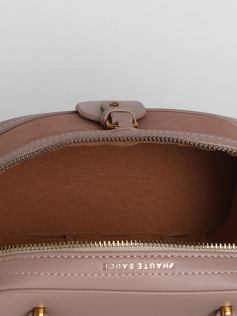 Sohi - The Velvet Oval Bucket Bag - Nude Pink