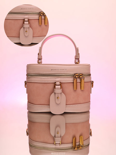 Sohi - The Velvet Oval Bucket Bag - Nude Pink