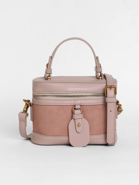 Sohi - The Velvet Oval Bucket Bag - Nude Pink