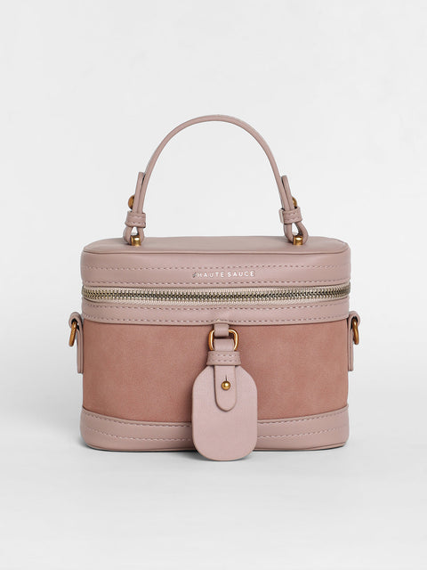 Sohi - The Velvet Oval Bucket Bag - Nude Pink