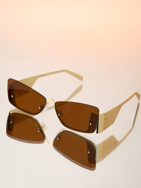 Sohi - The Abstract Rectangular Sunglasses - Champayne Gold