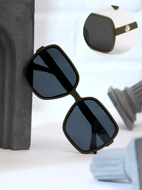 Sauce - The Embellished Oversized Sunglasses - Olive Green
