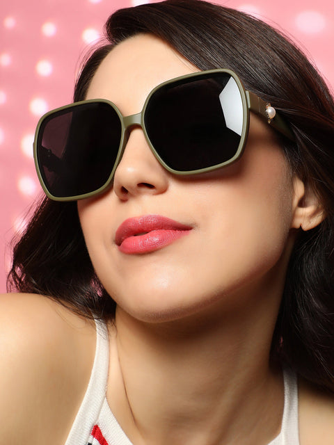 Sauce - The Embellished Oversized Sunglasses - Olive Green