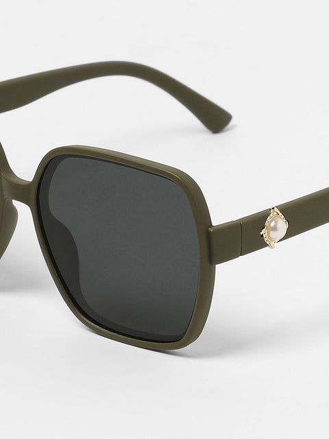 Sauce - The Embellished Oversized Sunglasses - Olive Green