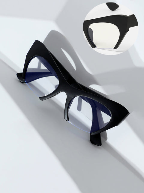 Sauce - The Abstract Half-Rim Cateye Sunglasses - Onyx Black