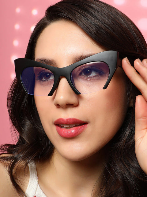 Sauce - The Abstract Half-Rim Cateye Sunglasses - Onyx Black
