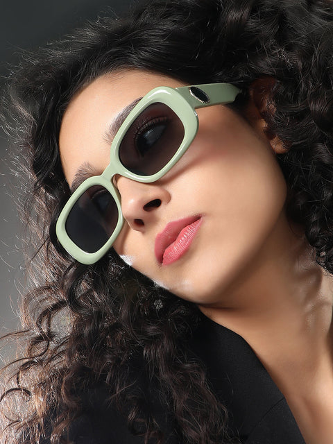 Hot Sauce - The Retro Cinema Rectangular Sunglass - Olive Green