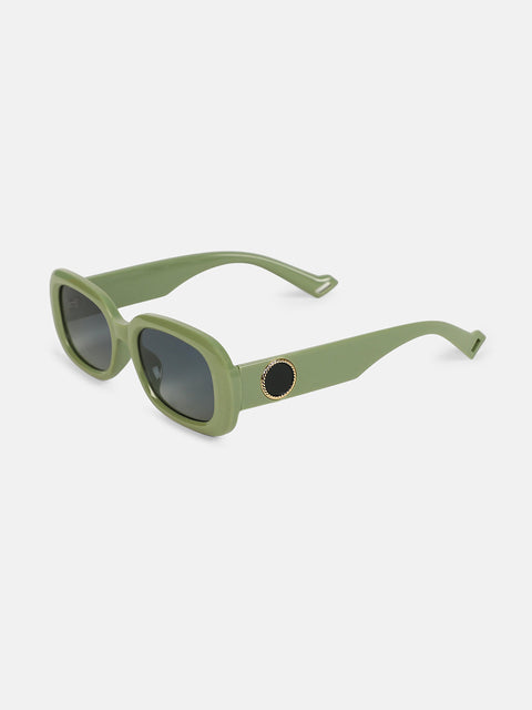 Hot Sauce - The Retro Cinema Rectangular Sunglass - Olive Green