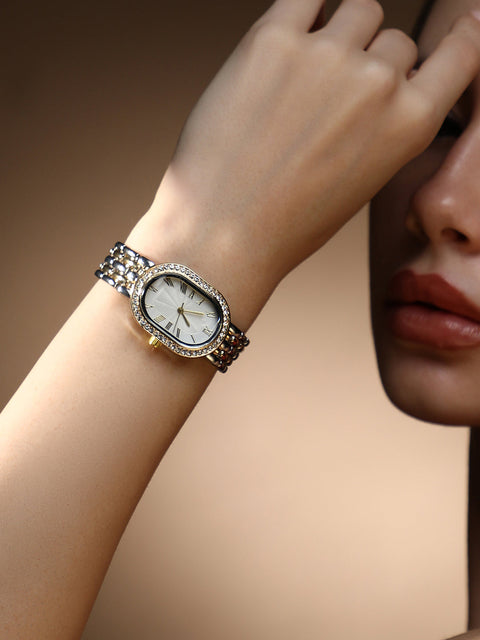 Sohi - The Vivienne Roman Oblong Watch - Metallic Silver & California Gold