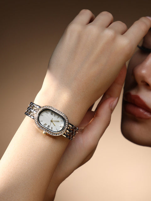 Sohi - The Vivienne Roman Oblong Watch - Metallic Silver & California Gold