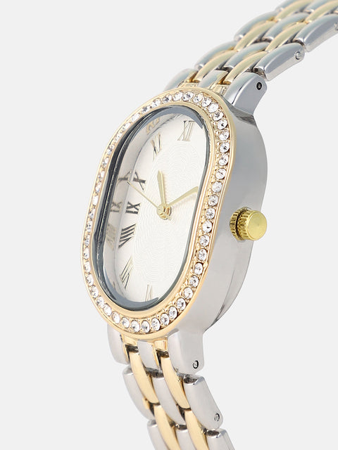 Sohi - The Vivienne Roman Oblong Watch - Metallic Silver & California Gold
