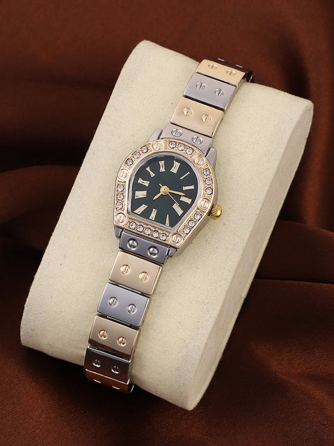 Sohi - The Slim Torque-Roman Asymmetric Watch - Metallic Silver & California Gold