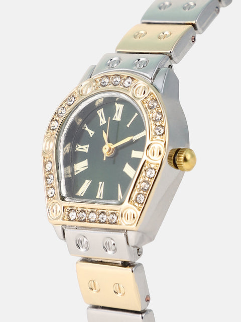 Sohi - The Slim Torque-Roman Asymmetric Watch - Metallic Silver & California Gold